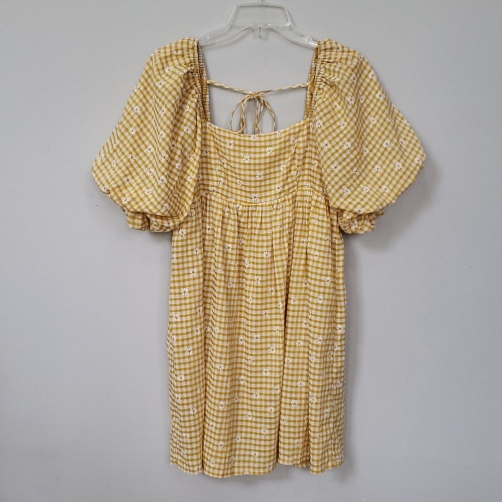 Sweet Lemon Dress Sm Yellow Gingham Daisies Baby Doll Puff Cottagecore Coquette